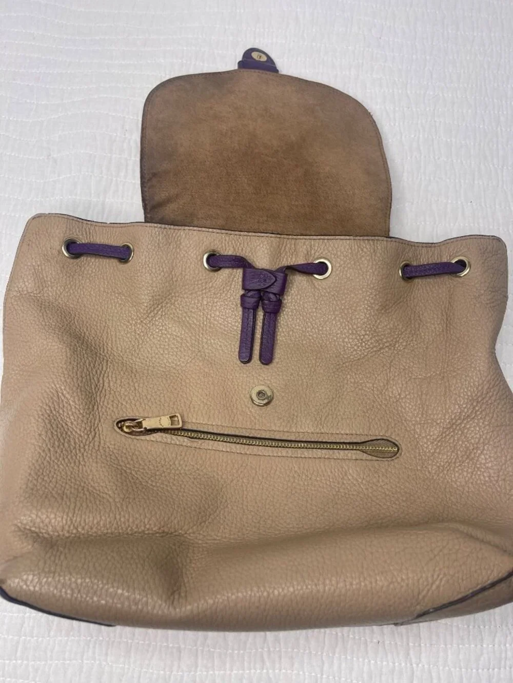 Coach Kleo Pebbled Leather Colorblock Casual Backpack Yellow/Tan/Purple